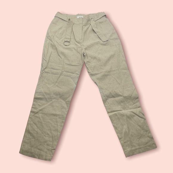 HAVE| NWT Linen paper bag waist belted pants SZ L - Picture 3 of 8